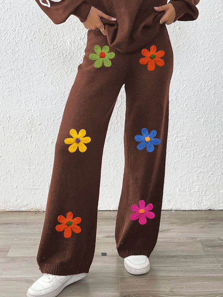 Dame Behagelig Strikbukser med farverige blomster Stilla