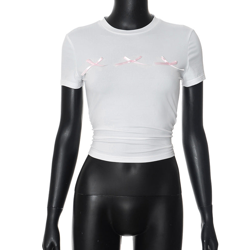 Dame Crop-Top med dekorative sløjfer Stilla