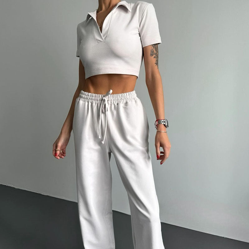 Dame fritid-crop-top og high-waist-bukser sæt Stilla