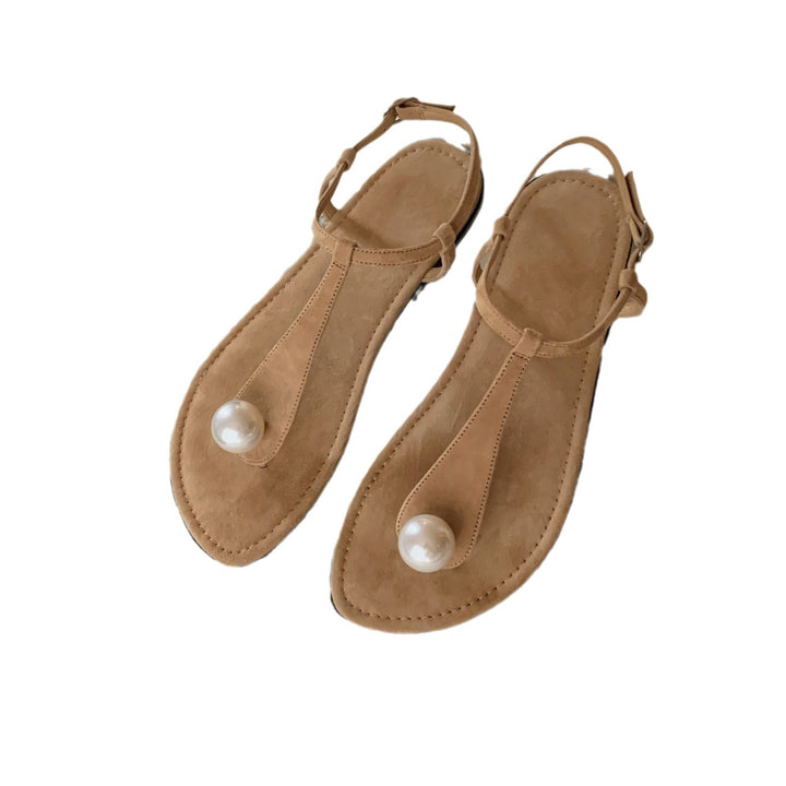 Dame perleprydede T-strop flade sandaler Stilla