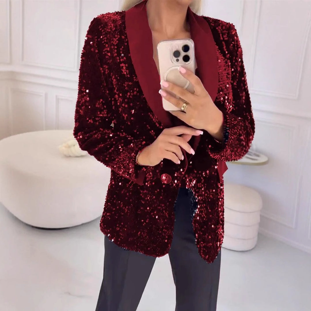 Dame elegant paillet blazer med skimrende revers Stilla