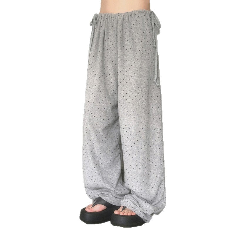 Dame loose pyjamas med fleksibel linning og dekorative bånd Skovae