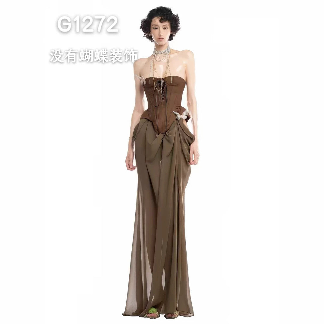 Dame Elegant Corsage-Bluse med transparente ærmer Skovae