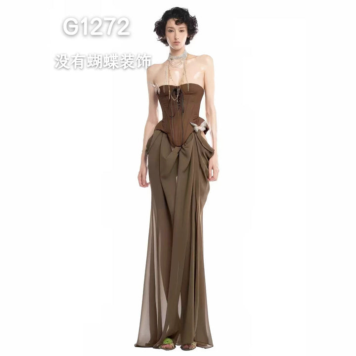 Dame Elegant Corsage-Bluse med transparente ærmer Skovae