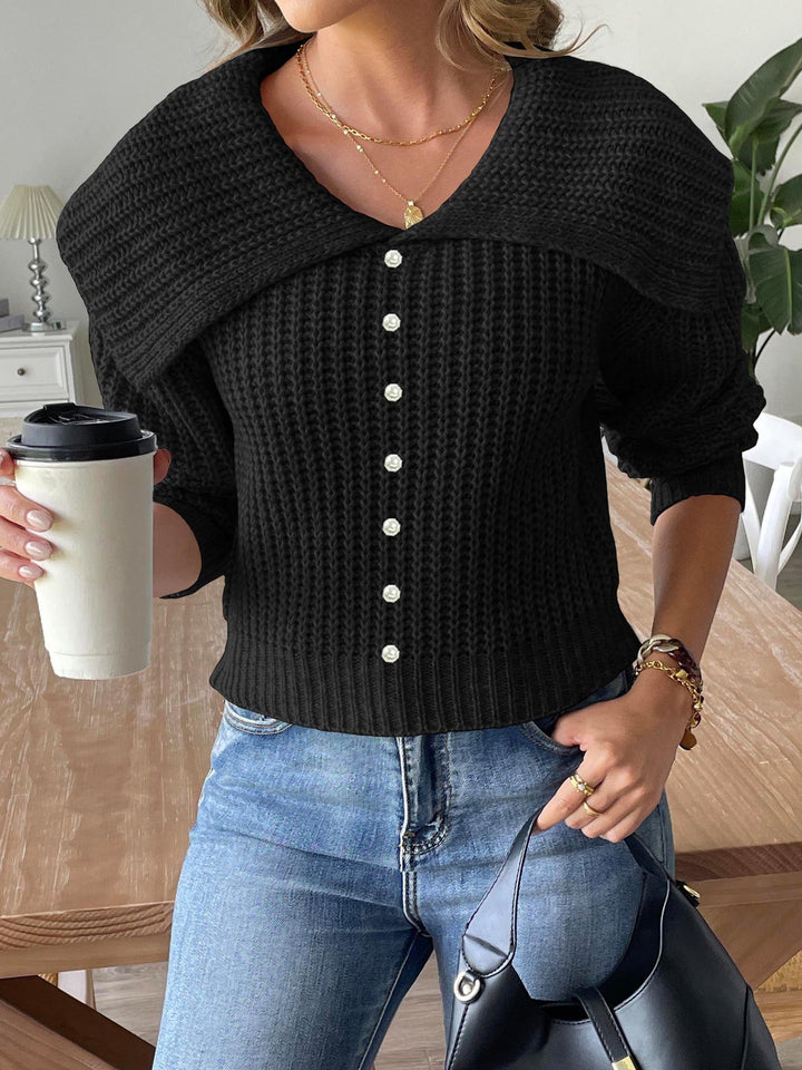 Dame elegant strikpullover med smart krave og strukturerede detaljer Stilla