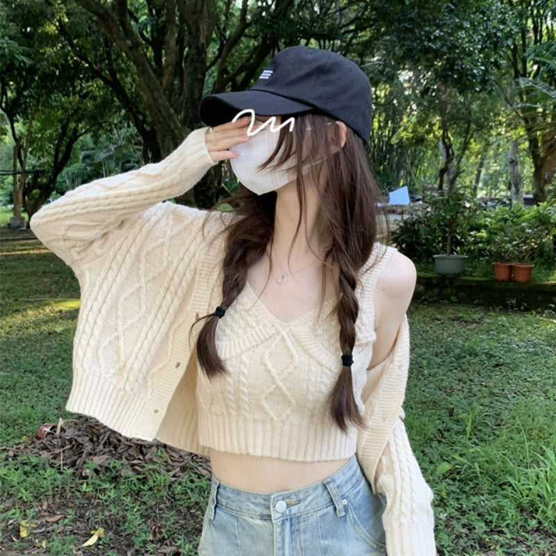 Femme Cropped Kabelstrik Twin Sæt Stilla