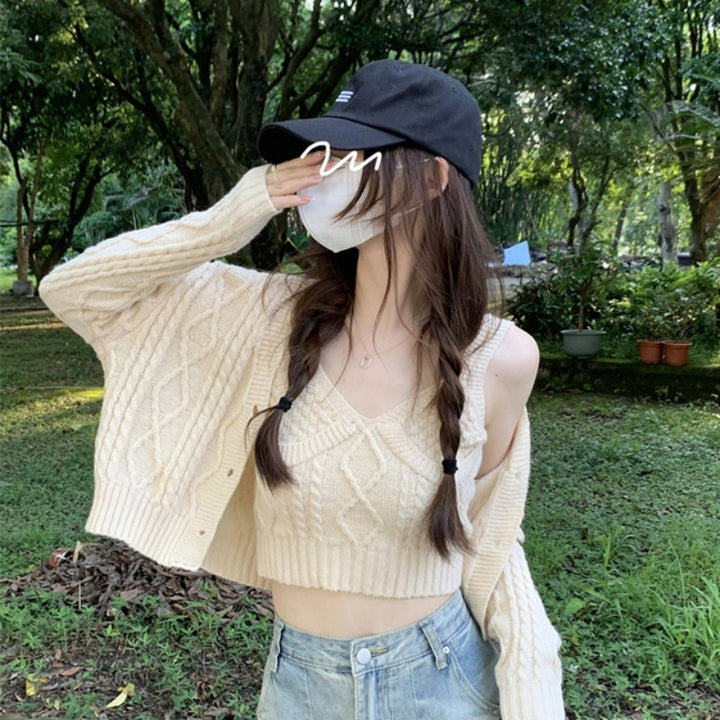 Femme Cropped Kabelstrik Twin Sæt Stilla