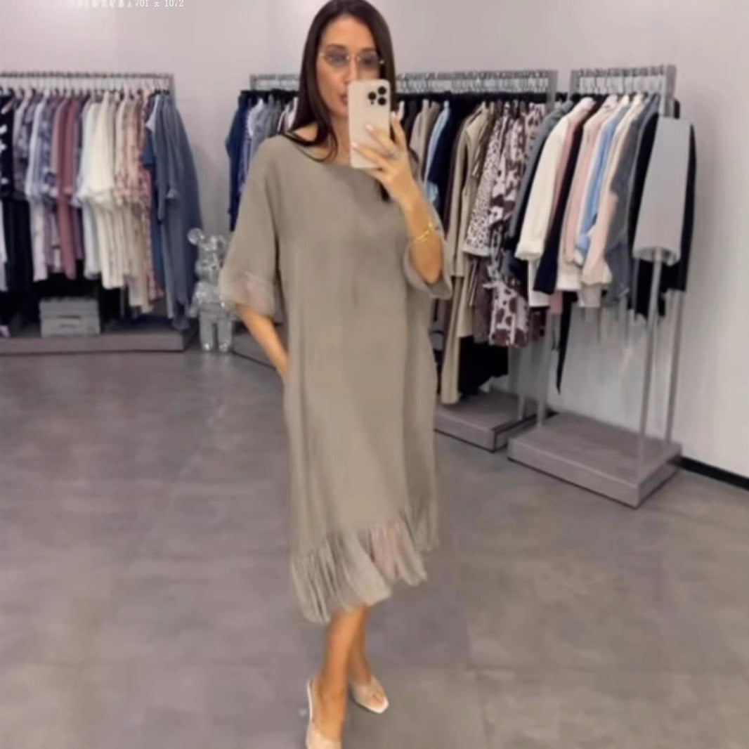 Dame Relaxed Fit Midikjole med Ruffle-saum Stilla