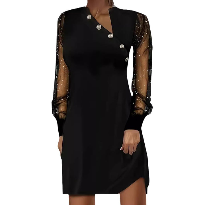Dame minikjole med transparente ærmer og glamourøse knapper Stilla