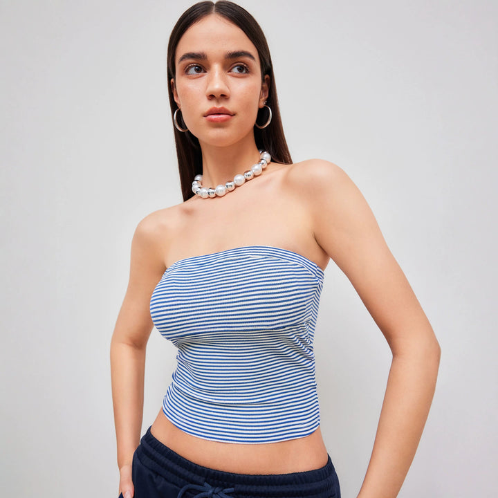 Dame Bandeau-top med fine striber Skovae