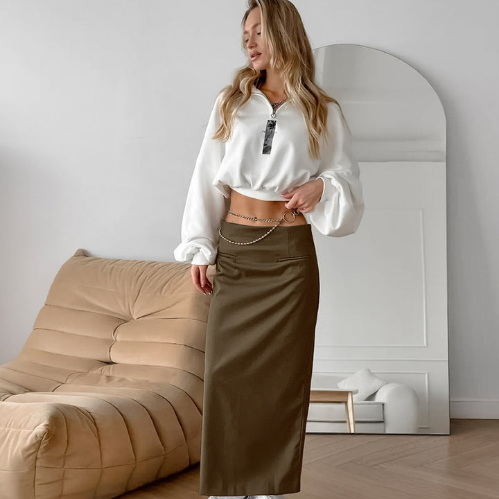 Dame elegant Maxiskørt med figursyende snit og praktiske lommer Stilla