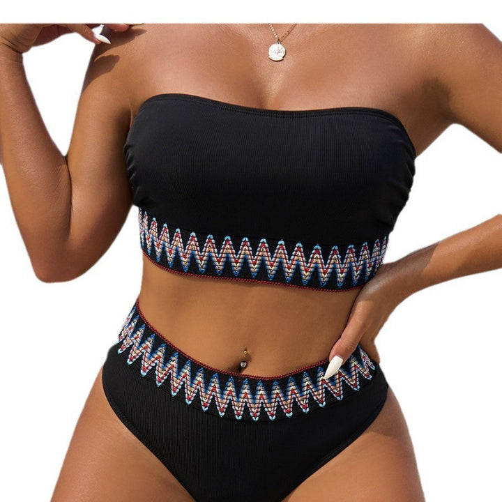 Dame bandeau-bikini-sæt med høj kvalitet broderi design Skovae