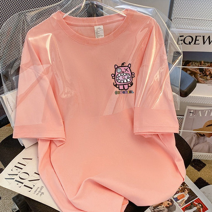 Dame T-shirt med kunstnerisk cartoon-motiv og afslappet snit Stilla
