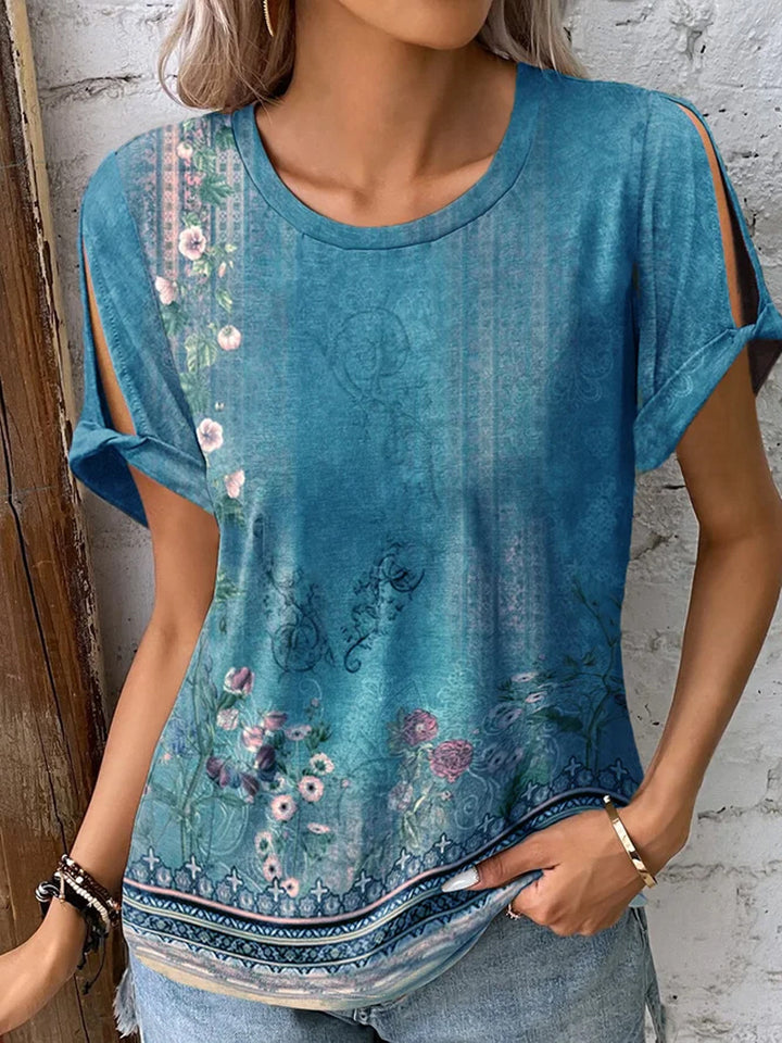 Dame floral oversized T-shirt med cut-out ærmer Skovae