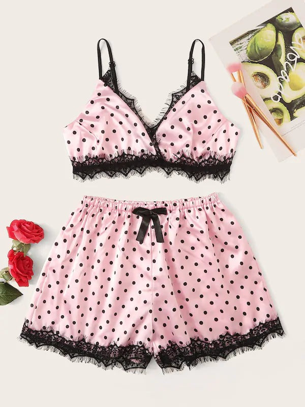 Dame Polka-Dot Spids Pyjamas Sæt Stilla