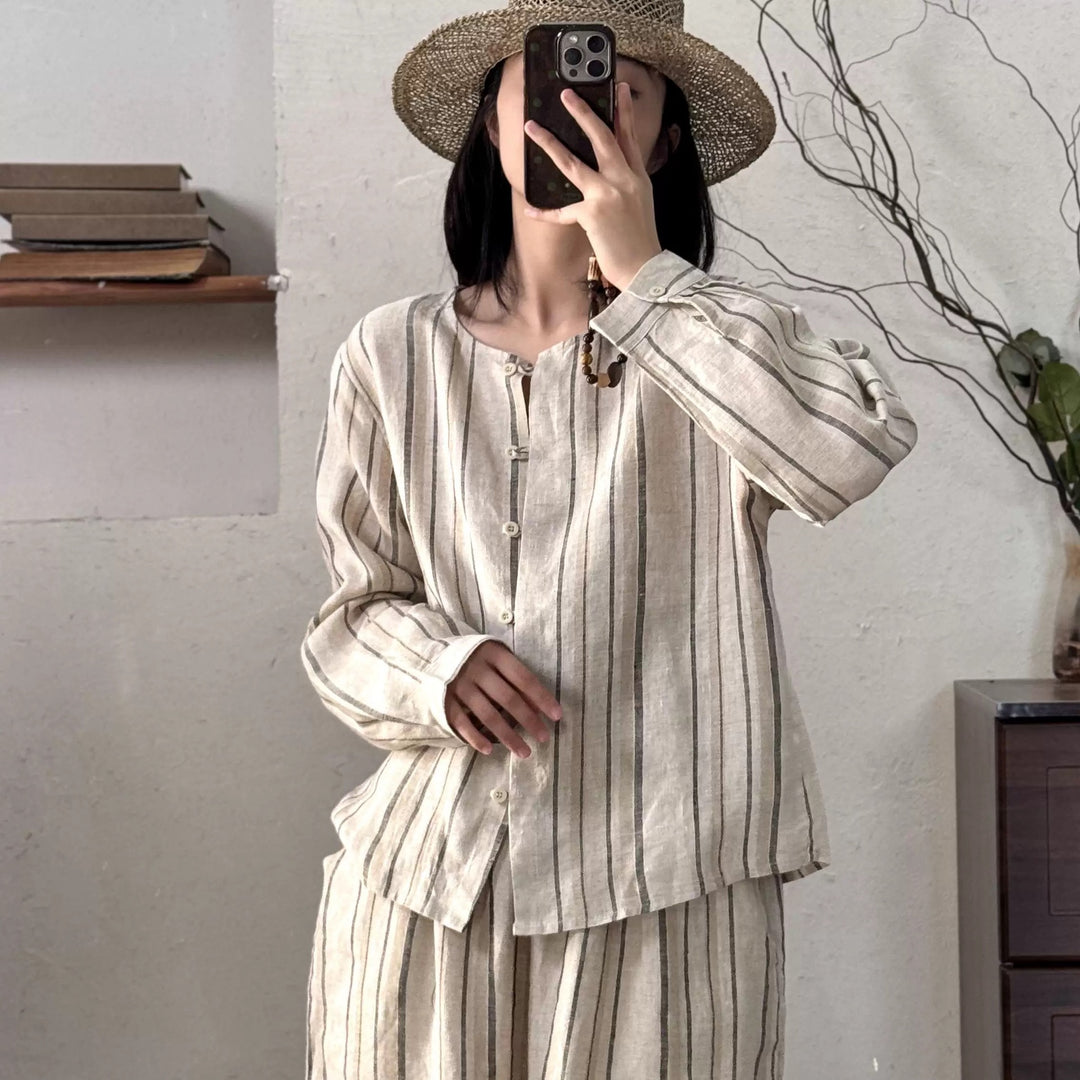 Femme stribet let Button-Up skjorte Stilla