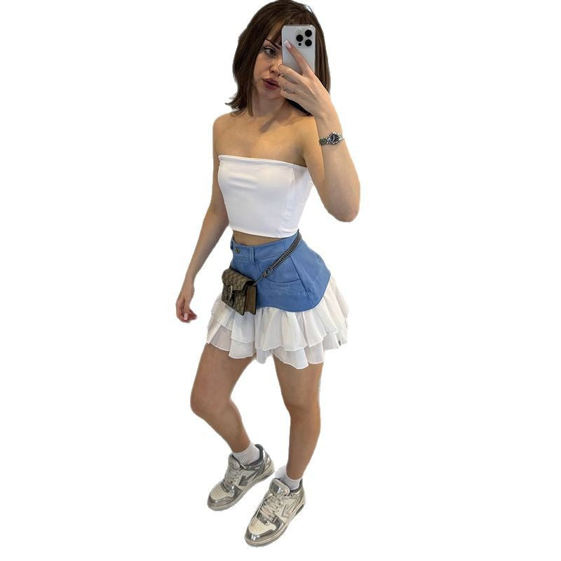 Dame Crop-top med elegant figursyet snit og rynke detaljer Stilla