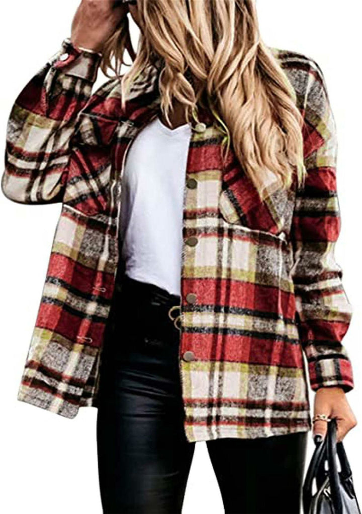 Dame Rutig Skjorte i afslappet Oversized-stil med Lommer Stilla