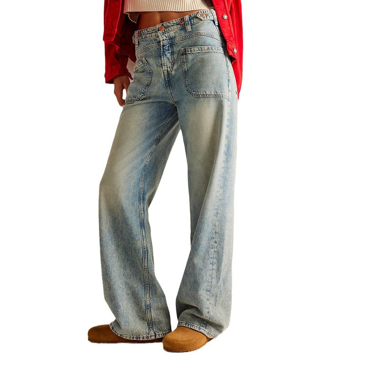 Dame Bred Høj talje Jeans i Vintage-stil Stilla