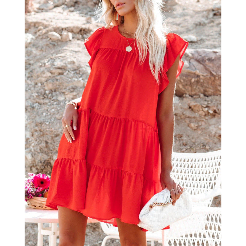 Dame Casual Rynket Lag Mini Kjole Stilla