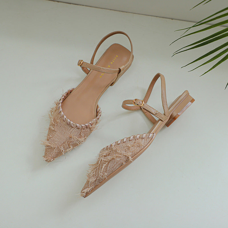 Dame elegante Slingback Ballerinaer med struktureret frynse-detalje Stilla