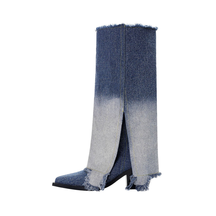 Femme Distressed Denim Over-knæet Mode Støvler Stilla