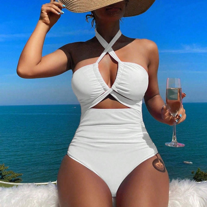 Dame én-delt bikini med elegant kryds-design og høje benudskæringer Stilla
