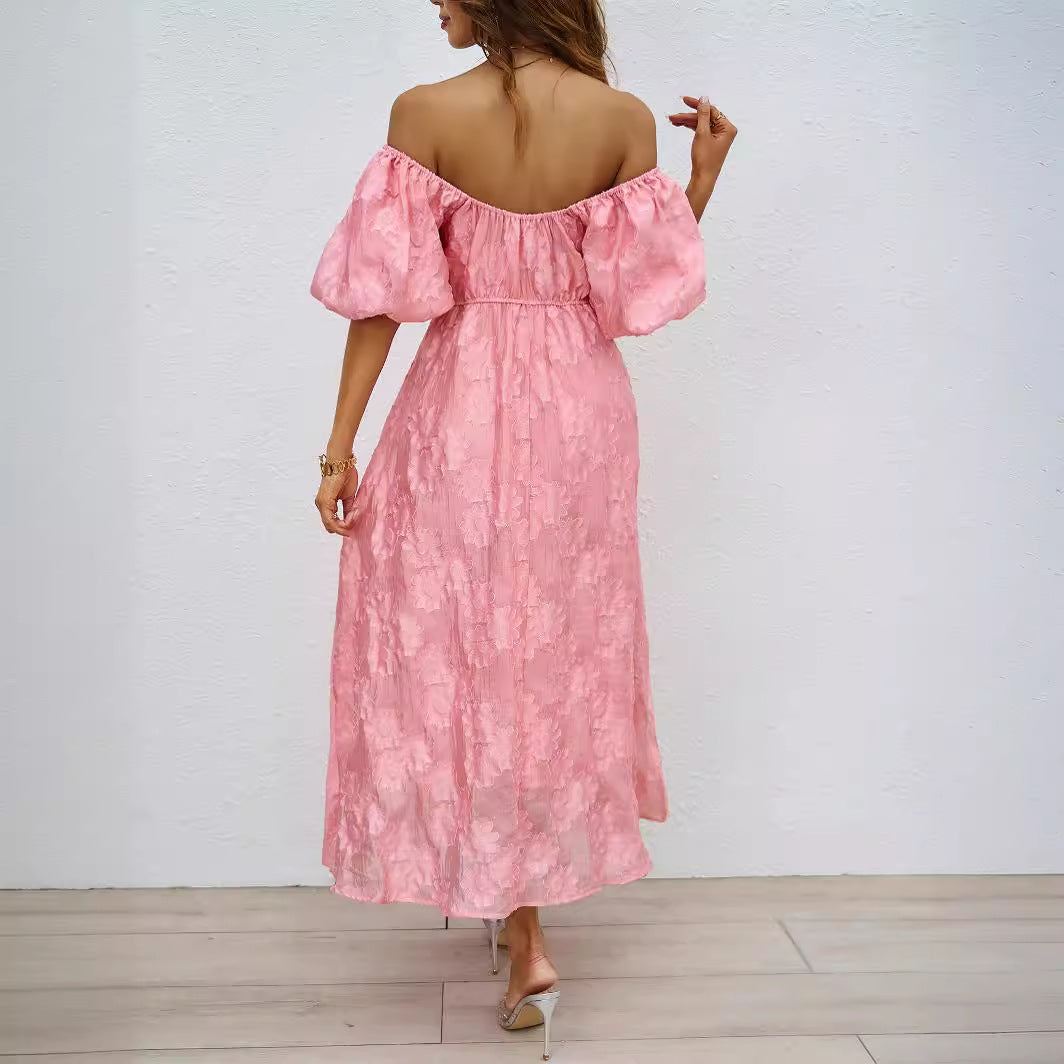 Kvinder A-Line Maxi Kjole med Voluminøse Puff ærmer og Blomsterdesign Stilla