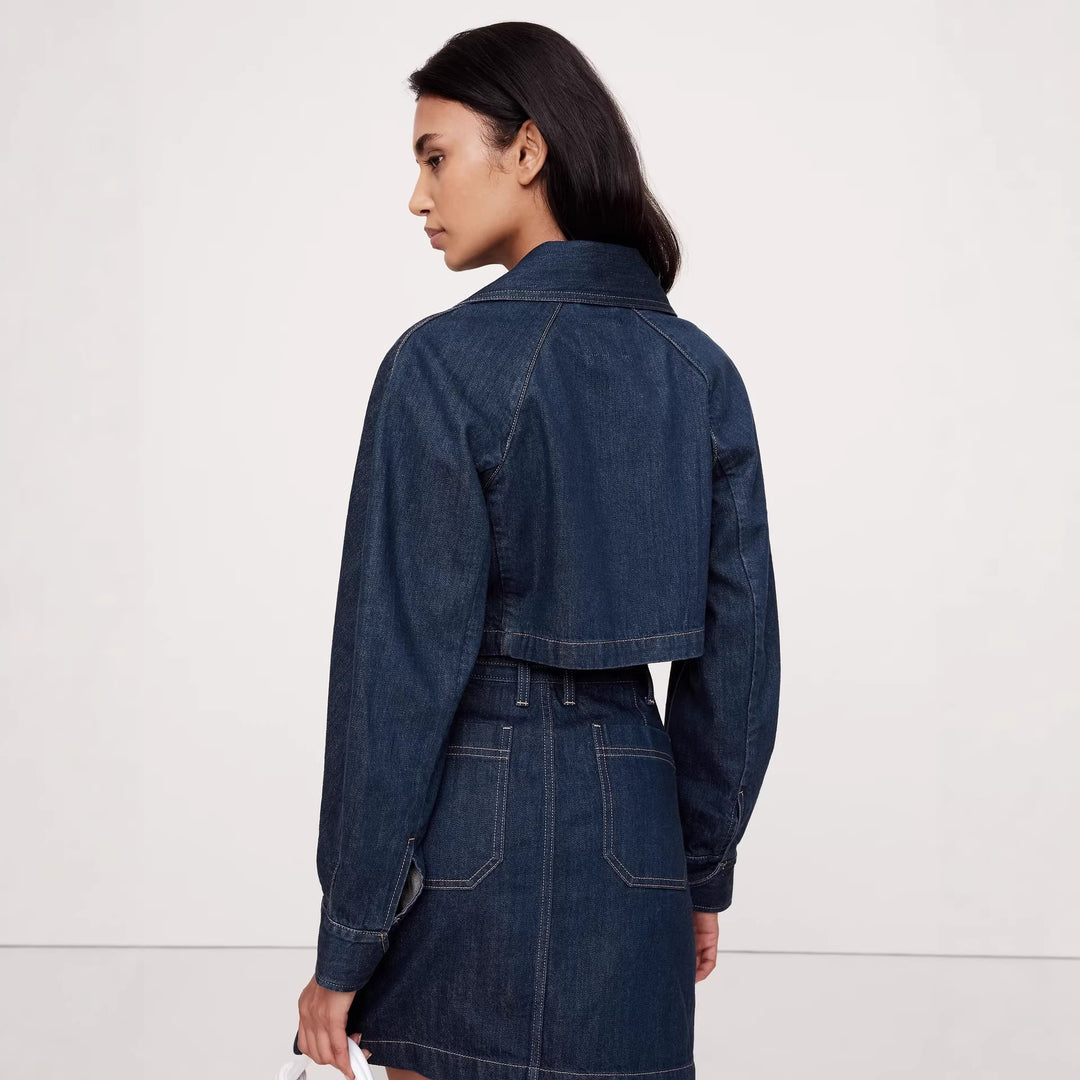 Dame Denim-Crop-Jakke og Mini Skirt Sæt Skovae