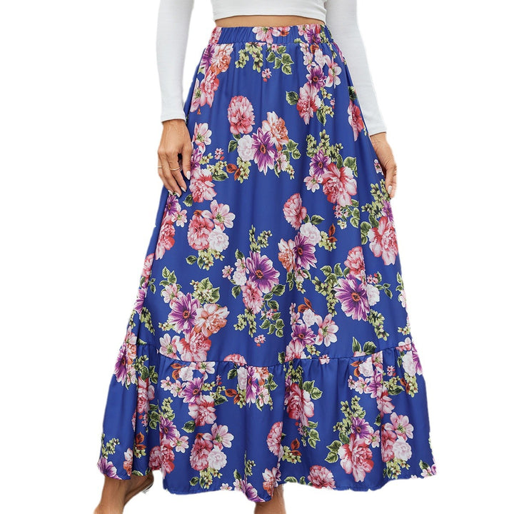 Dame Maxiskørt med voluminøst flæsekant og blomstret design Stilla