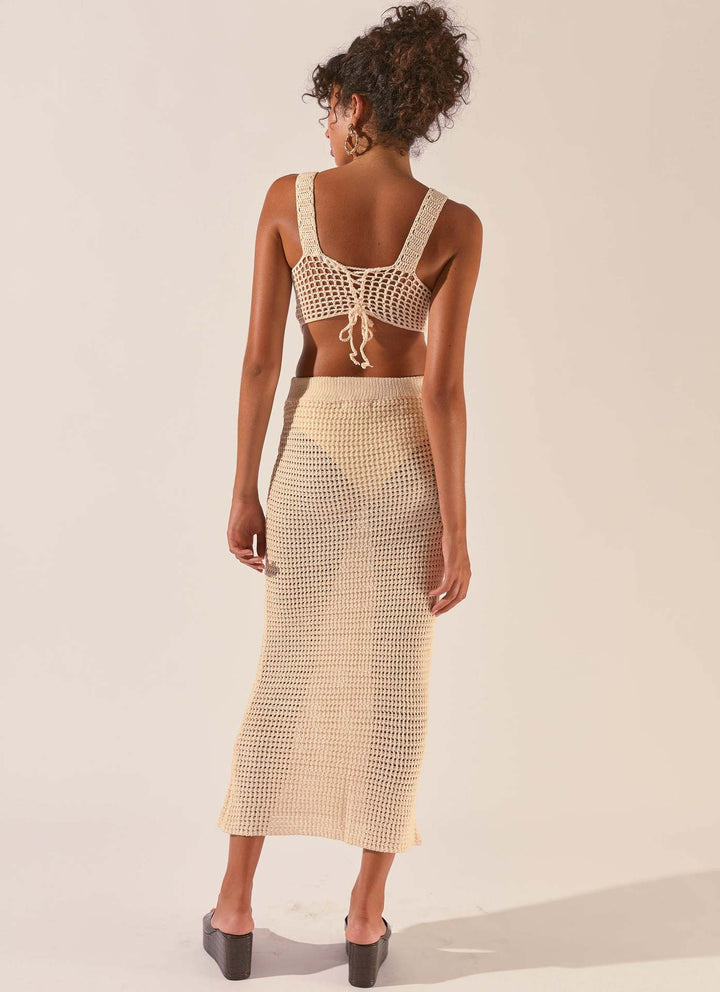 Dame hæklede Crop-Top og Maxikjole sæt Skovae