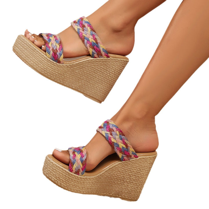 Dame wedge-sandaler med flettet remdesign og naturlig jute-base Stilla