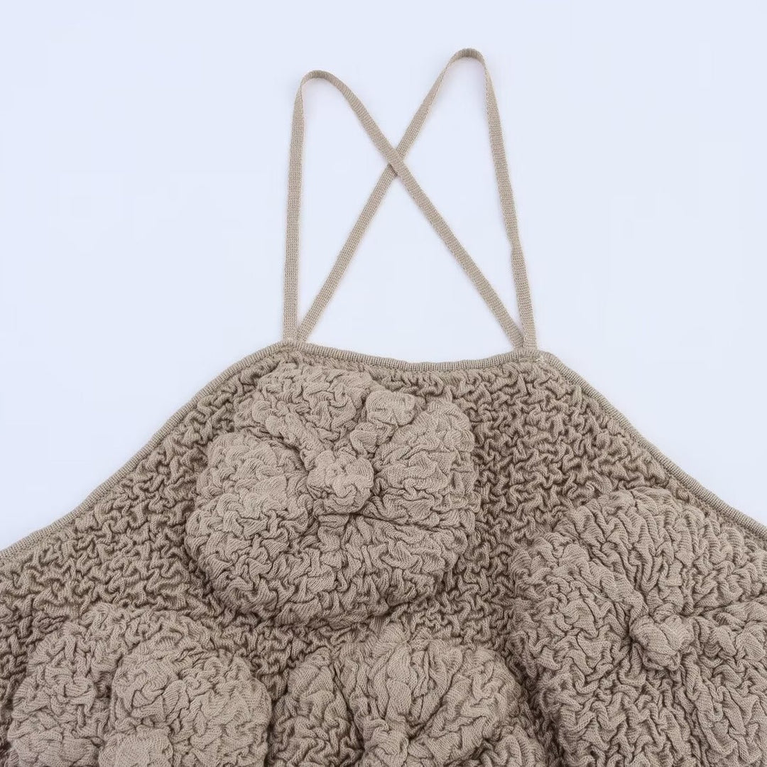 Femme Textureret Ribbet Kort Tanktop med Strop-Ryg-Design Stilla