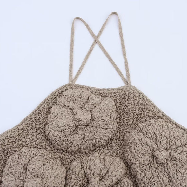 Femme Textureret Ribbet Kort Tanktop med Strop-Ryg-Design Stilla