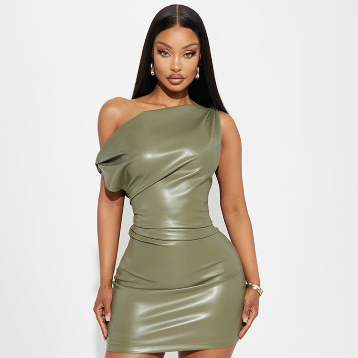 Femme One-Shoulder Kunstlæder Bodycon Kjole Stilla