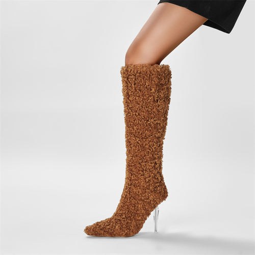 Femme Over-knæet Fuzzy Stiletto Støvler Stilla