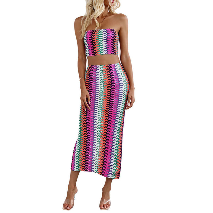 Femme To-Delt Strapless Crop Top og Midi Nederdel Sæt Stilla