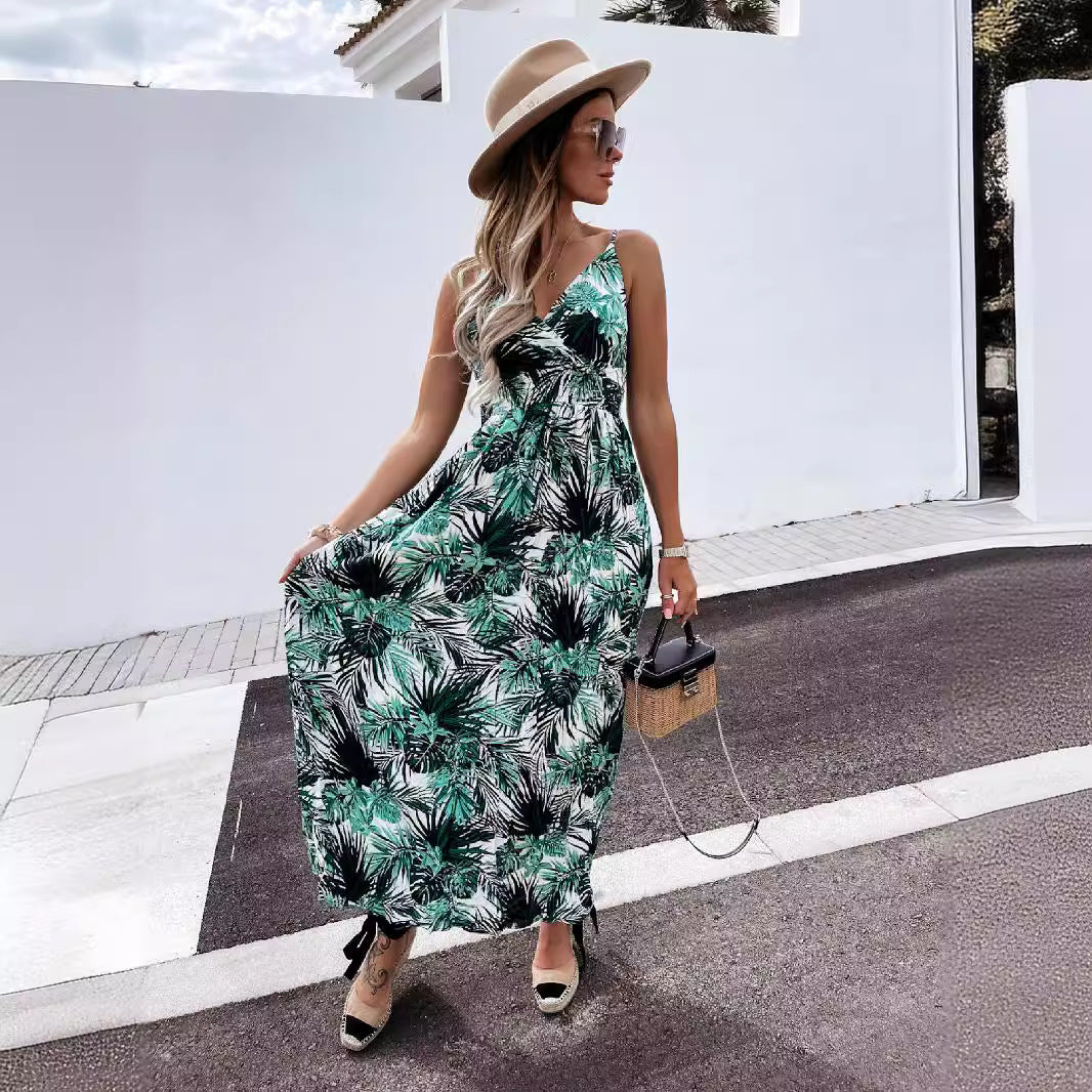 Dame Maxikjole med blomsterprinth og taljerbart design Stilla