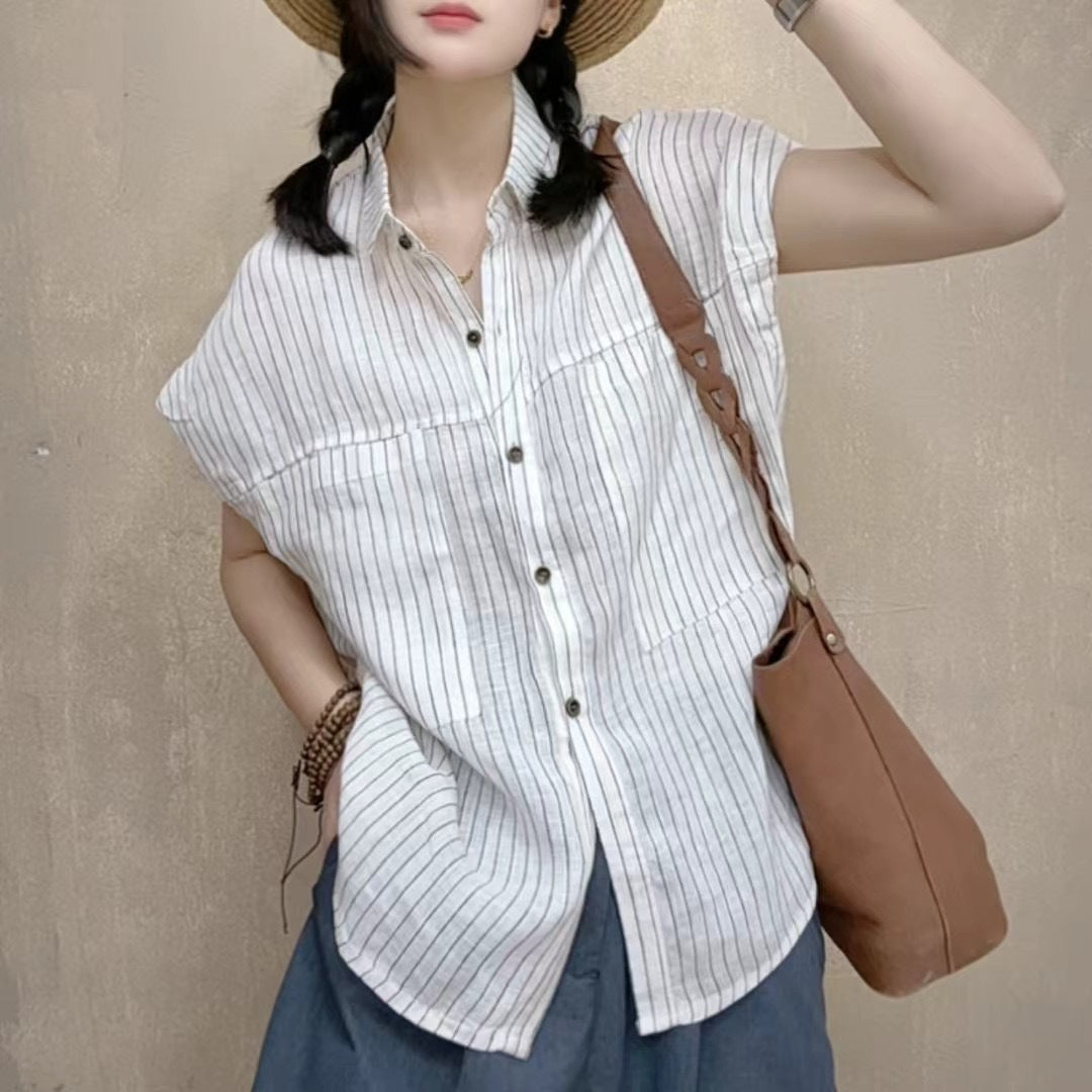 Femme Stribet Casual Button-Up Skjorte Stilla