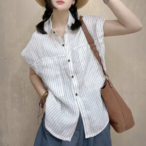 Femme Stribet Casual Button-Up Skjorte Stilla