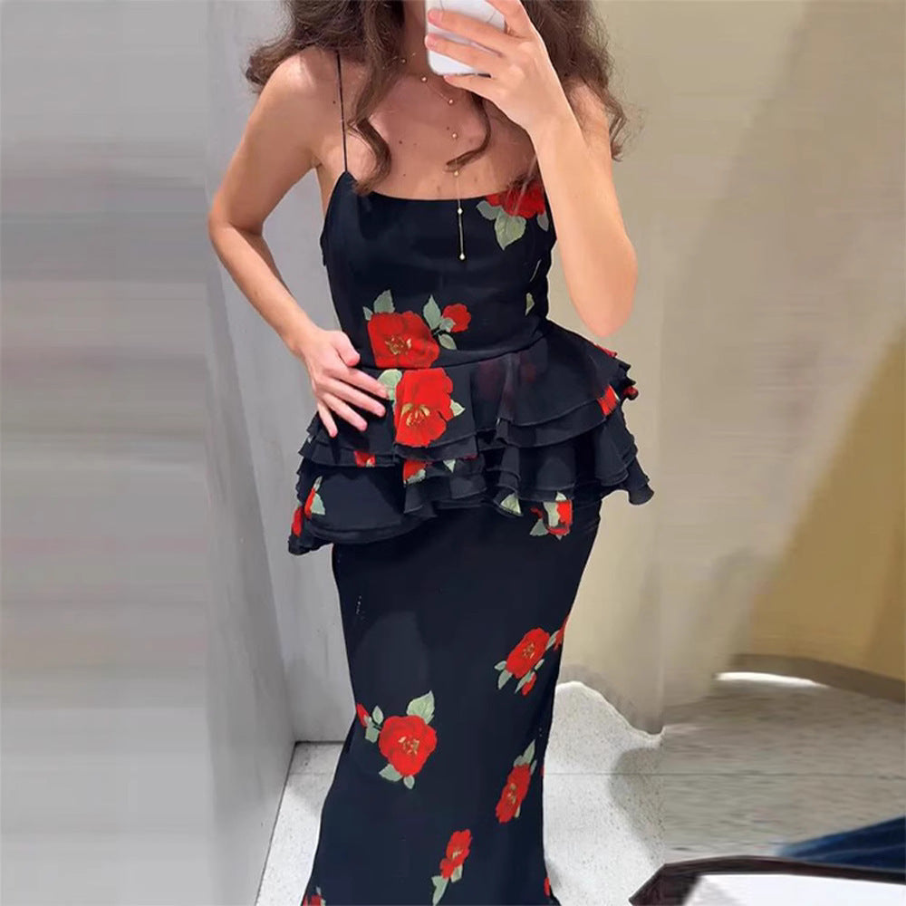 Dame Floral Maxi Nederdel med gennemsigtig Overlay Stilla