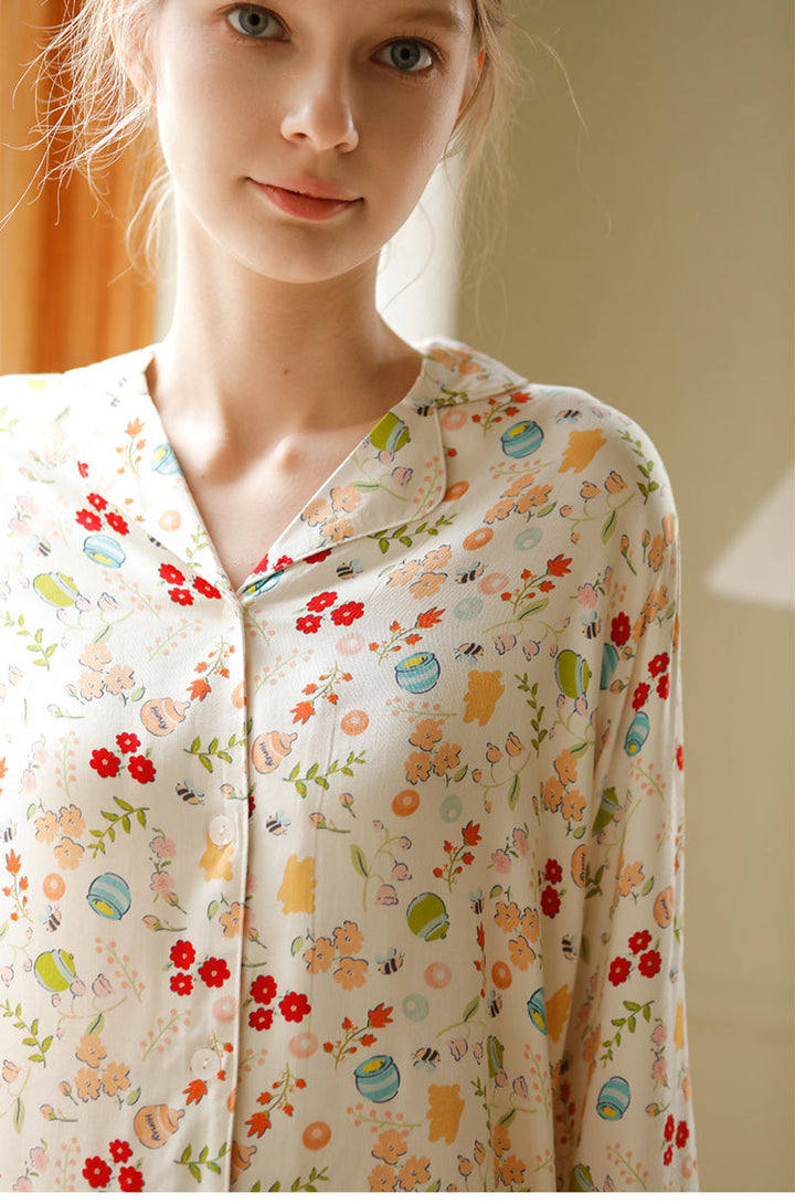 Dame nattkjole med floral ruchesdetail Stilla