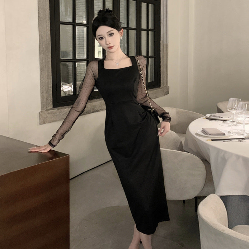 Stilla | Mesh-Kjole Slim Fit Mesh Splicing Kjole