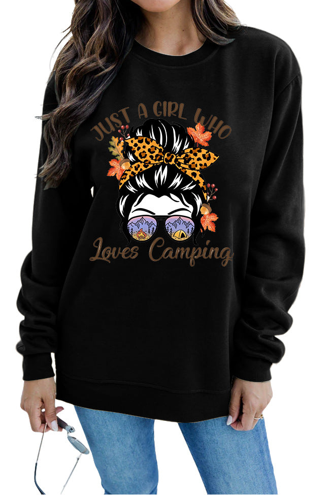 Kvinders sweatshirt med kunstnerisk campingmotiv Stilla