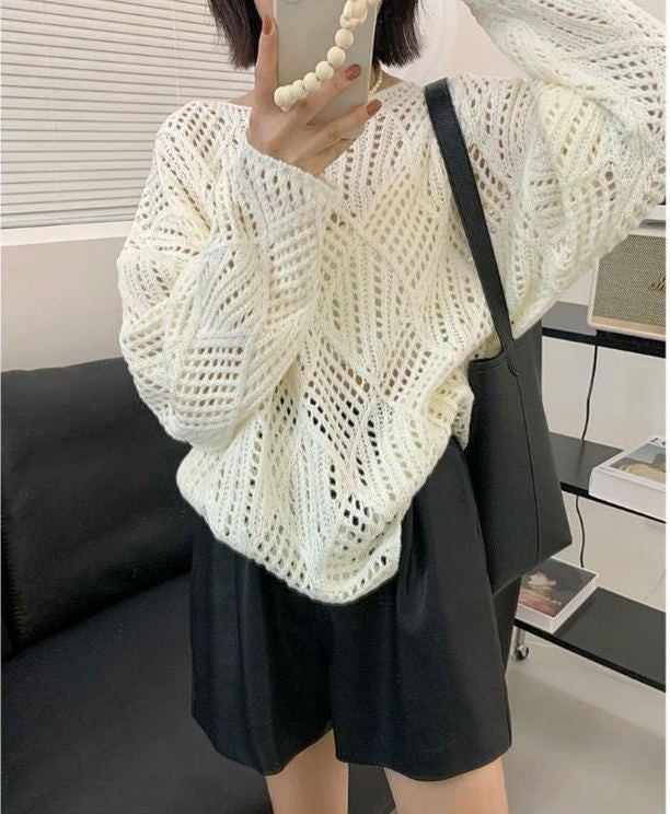 Kvinders luftige strikket sweater i moderne netdesign Stilla