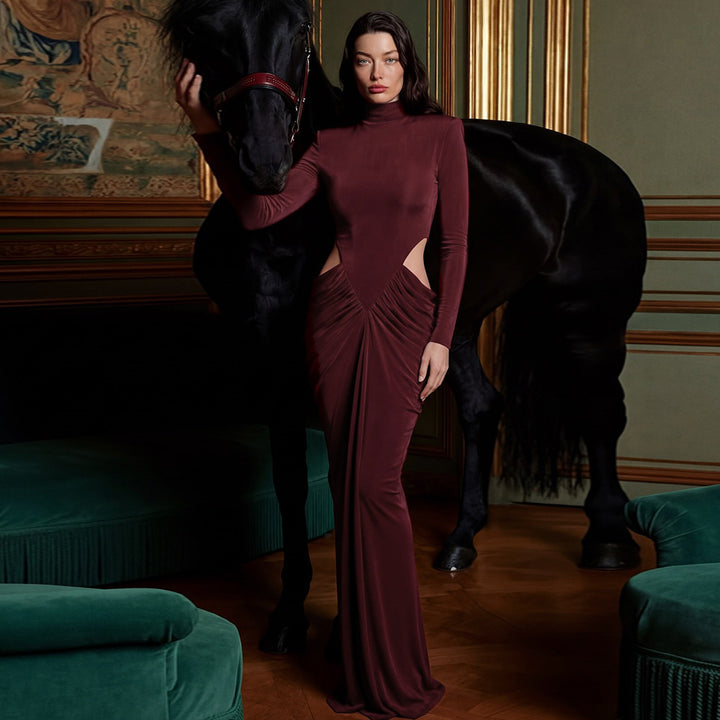 Dame elegant langærmet kjole med raffineret draperingseffekt Skovae