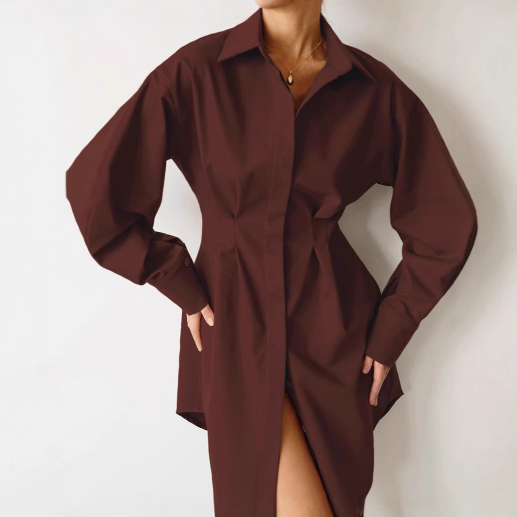 Dame Oversized Skjortekjole med struktureret stof og elegante puffærmer Stilla