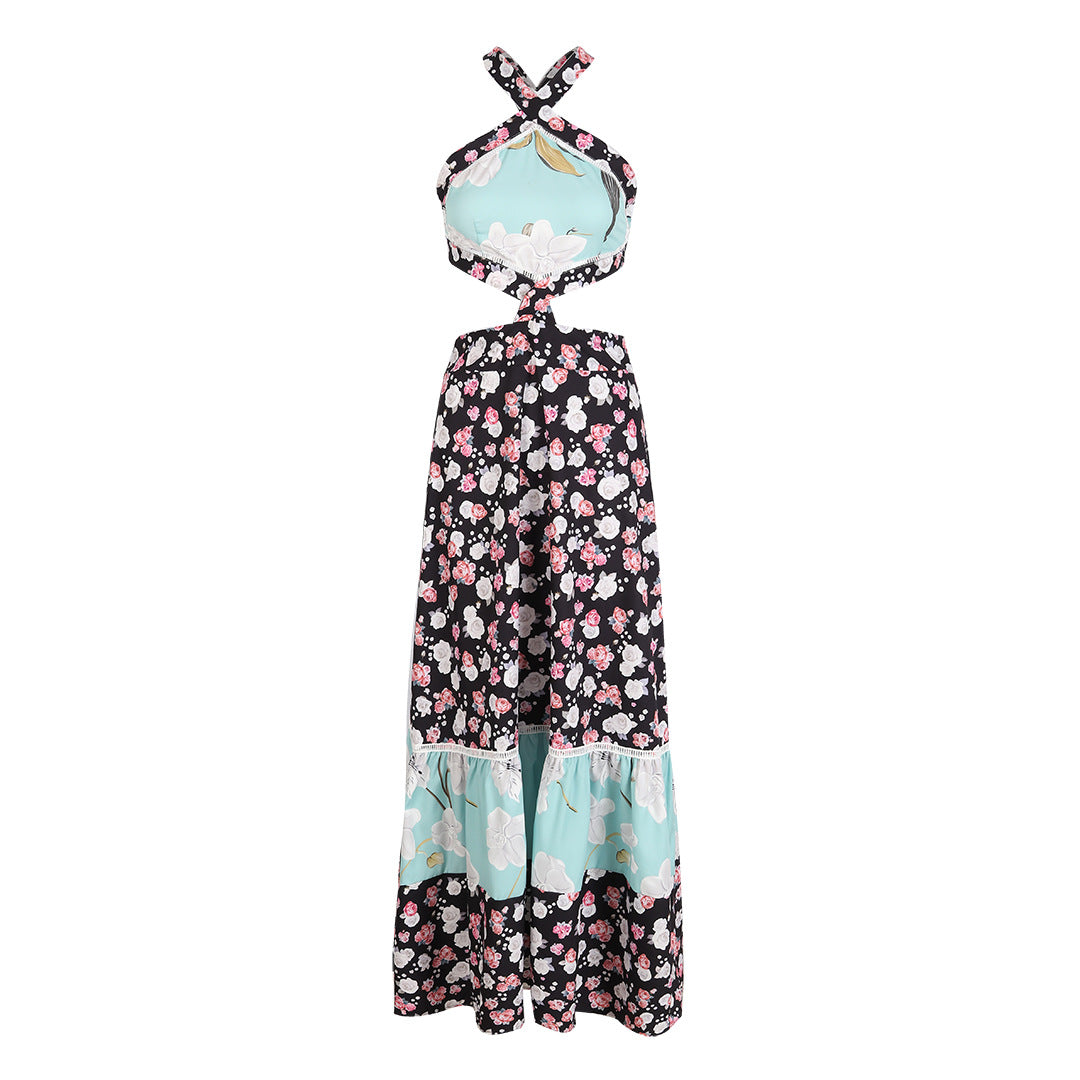 Dame to-delt outfit med blomstret top og bred maxi-nederdel Stilla