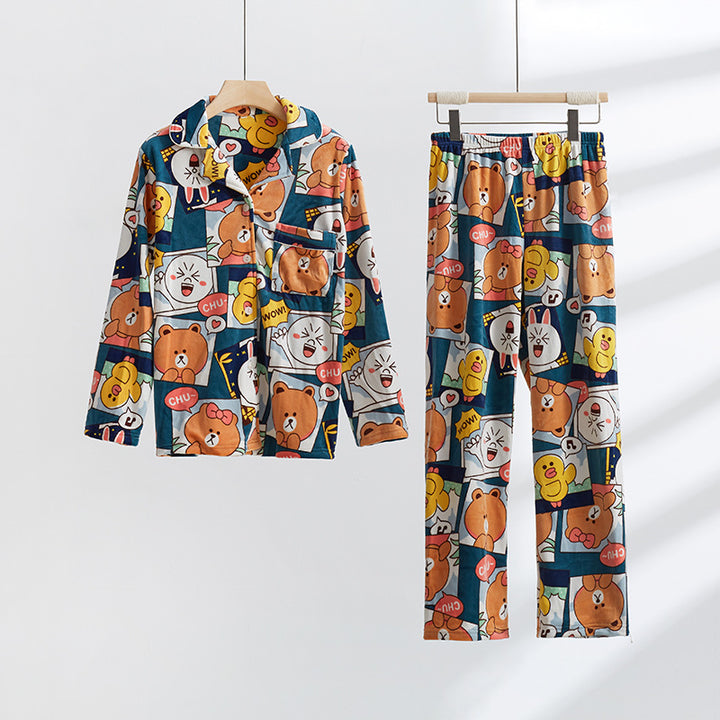 Dame pyjamasæt i blødt fleece med legende dyredesign Stilla