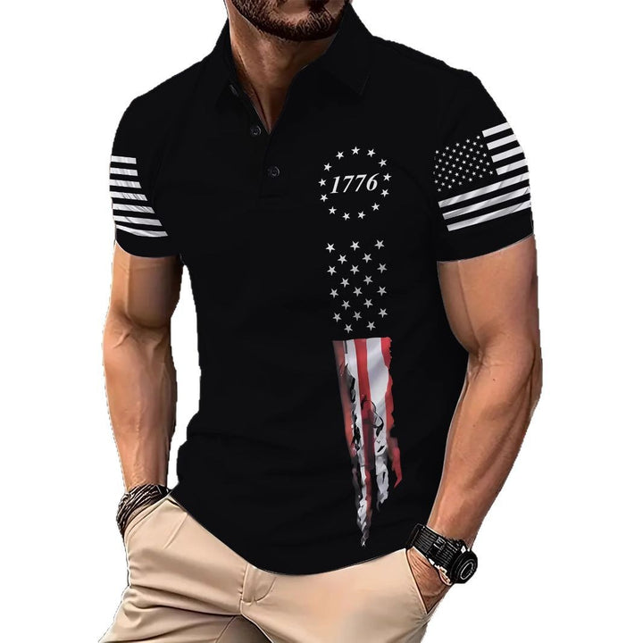 Herre polo shirt med moderne flagmotiv Stilla